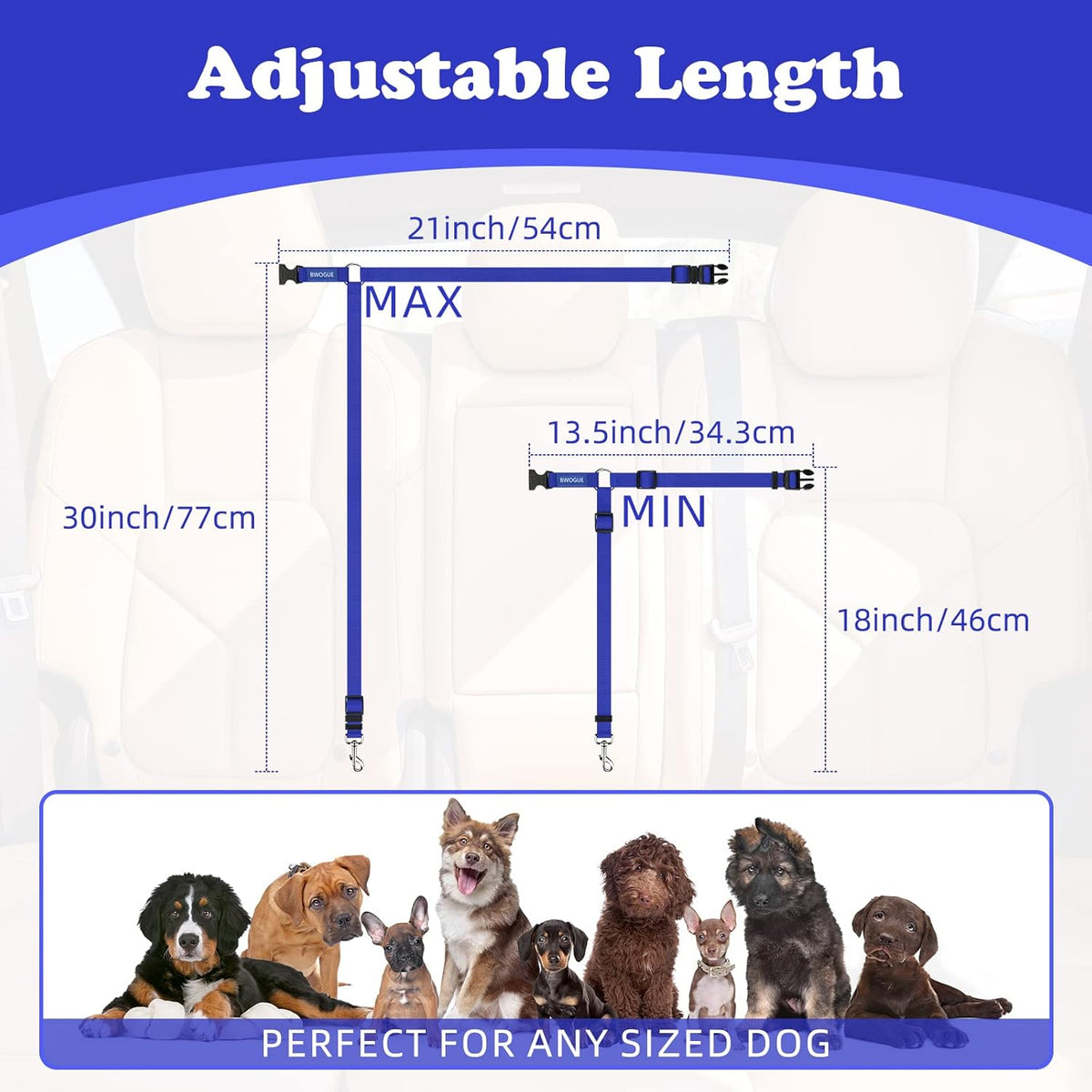 BWOGUE Pet Dog Cat Seat Belts, Car Headrest Restraint Adjustable Safety Leads Vehicle Seatbelt