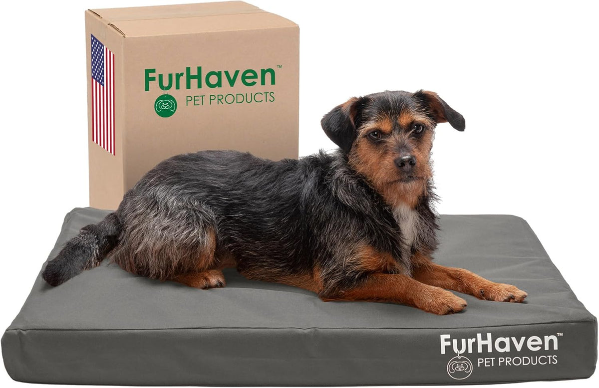 Furhaven Water-Resistant Cooling Gel Dog Bed for Medium/Small Dogs w/ Removable Washable Cover, For