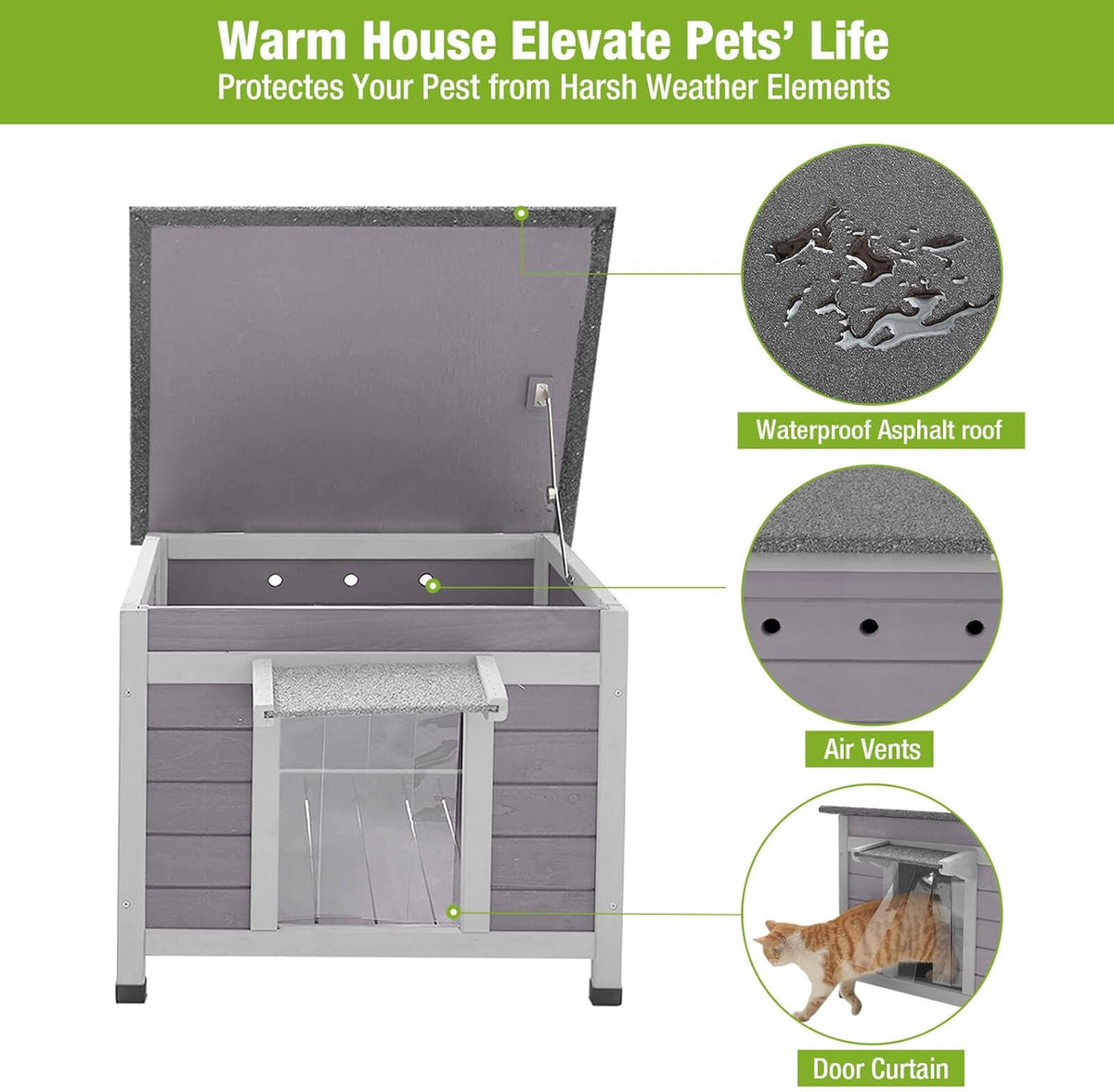 GUTINNEEN Outdoor Cat House Wooden Rabbit Hutch Outside Feral Cat Shelter Bunny Cage Guinea Pig