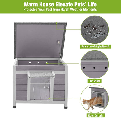 GUTINNEEN Outdoor Cat House Wooden Rabbit Hutch Outside Feral Cat Shelter Bunny Cage Guinea Pig