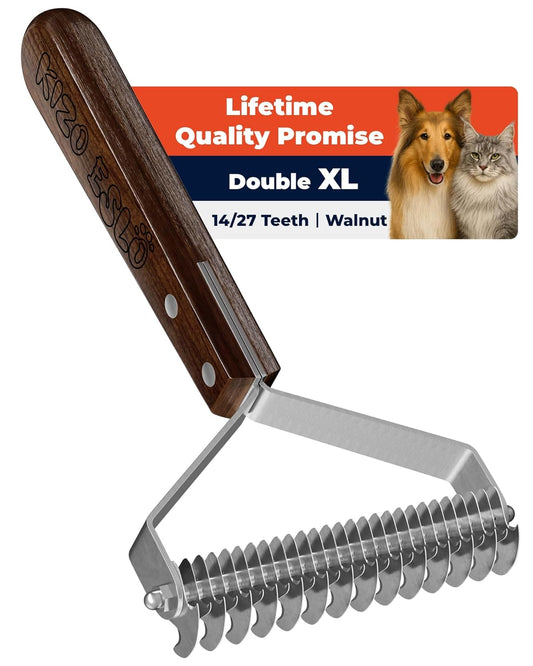 Extra Large 2-Sided Undercoat Rake for Dogs & Cats, Dog Brush for Shedding Remove Mats, Dematting