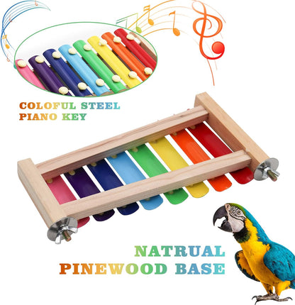 Dnoifne Colorful Xylophone, Funny Xylophone with 8 Metal Keys, Cage Toy Accessories for Parrot