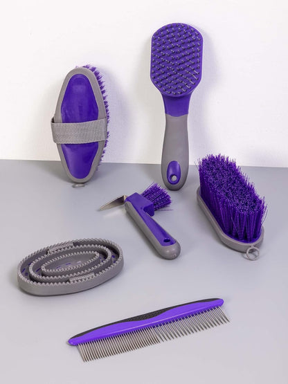 Horse Grooming Kit (12-Piece): Brushes, Storage Bag, Sweat Scraper, Mane Comb, Grooming Gloves