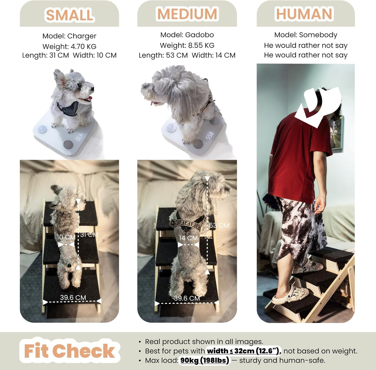MEWANG Wood Pet Stairs & Ramp for Small/Medium Dogs and Cats, Aging Pets – 3-in-1 Foldable