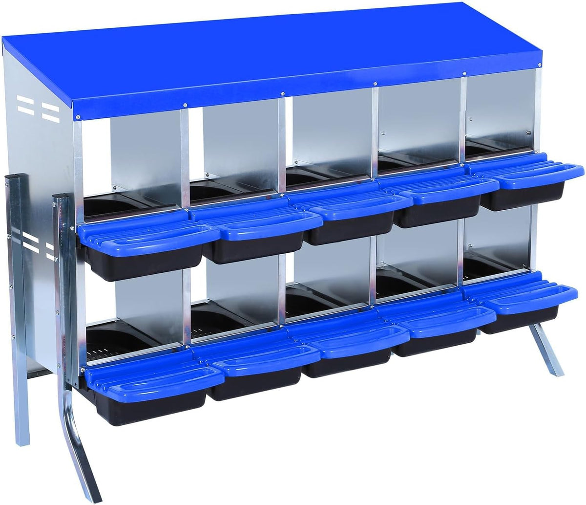Chicken Nesting Boxes, 10 Hole Metal Chicken Laying Box with with Removable Trays and Roll Out Egg