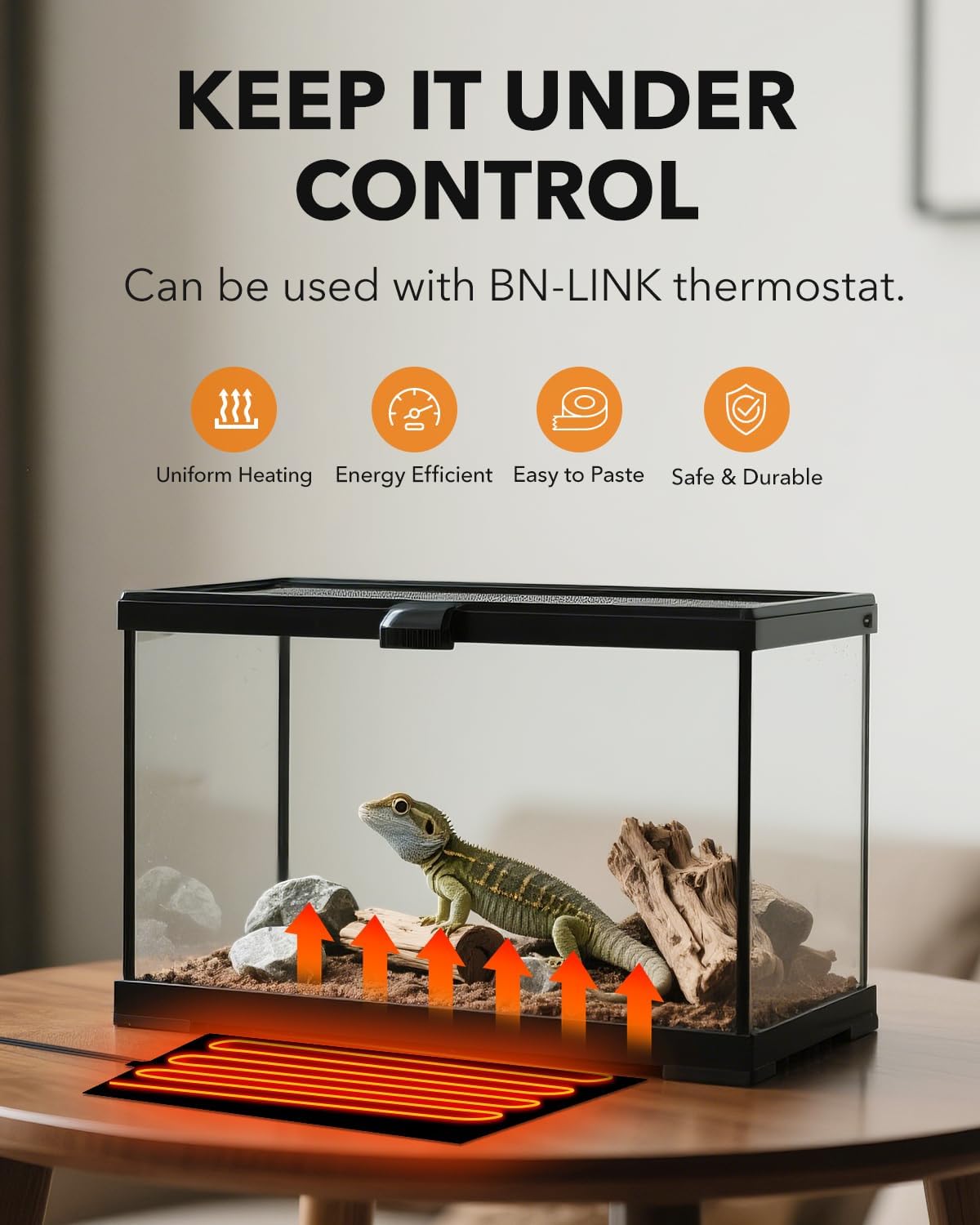 BN-LINK Reptile Heat Pad 6"X8" 8W for 10-20gal Under Tank Terrarium Heating Mat Waterproof for