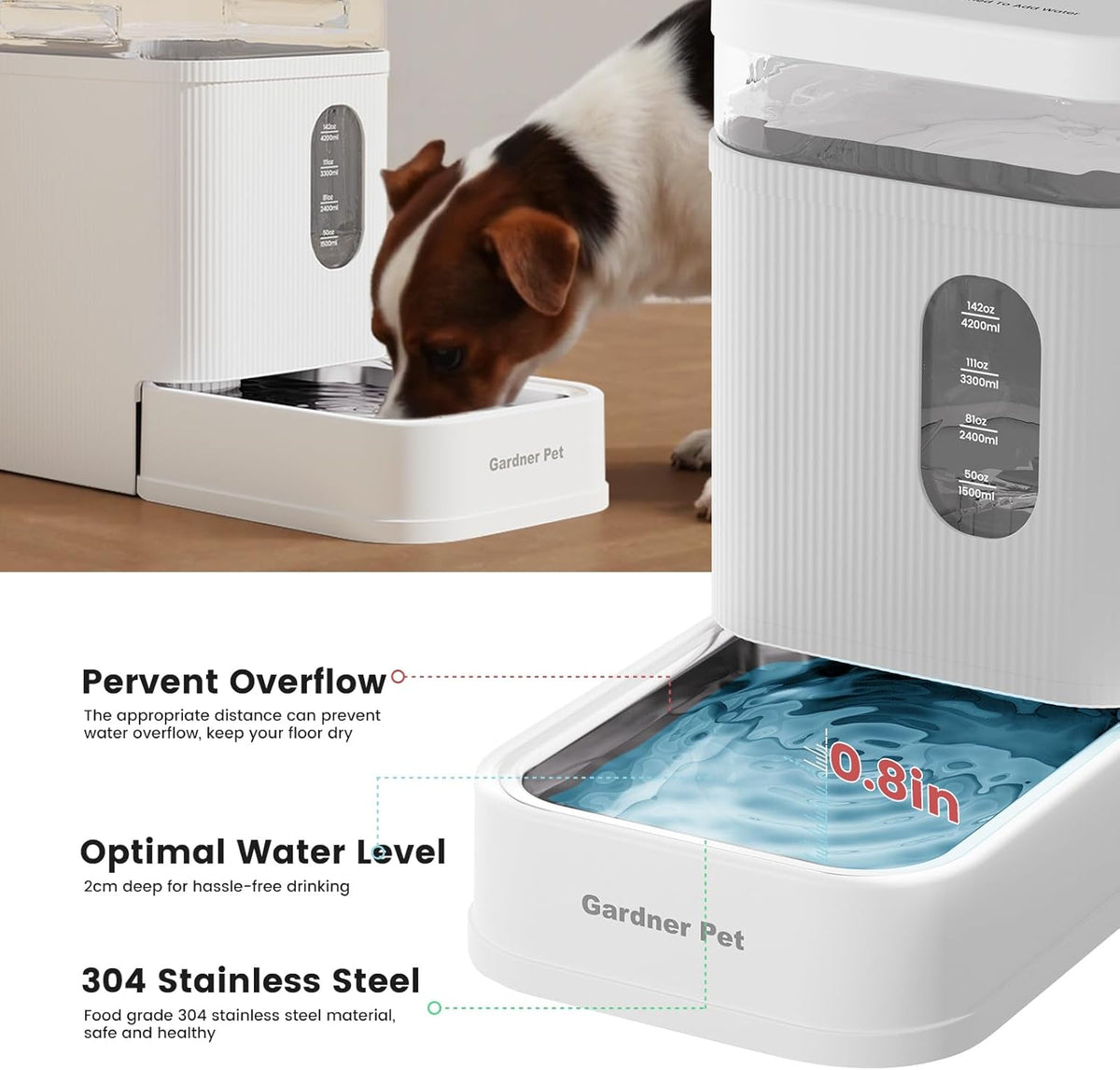 Gardner Pet Automatic Dog Water Dispenser Gravity Waterer with Stainless Steel Bowl Water Dispenser