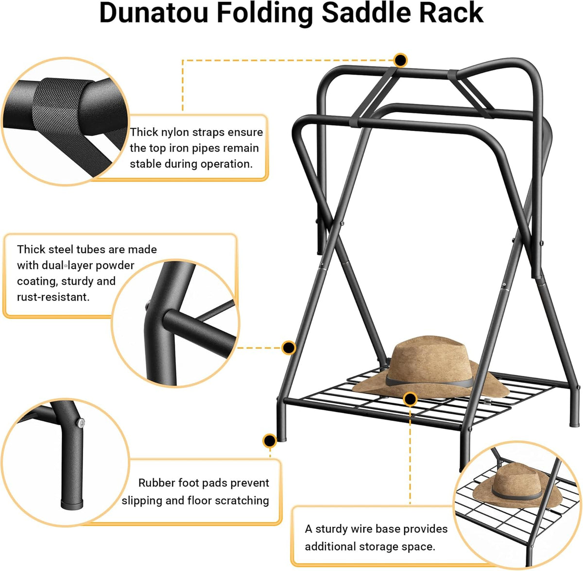 Dunatou Saddle Rack Freestanding Saddle Stand Foldable Horse Saddle Storage Rack Full Size Saddle