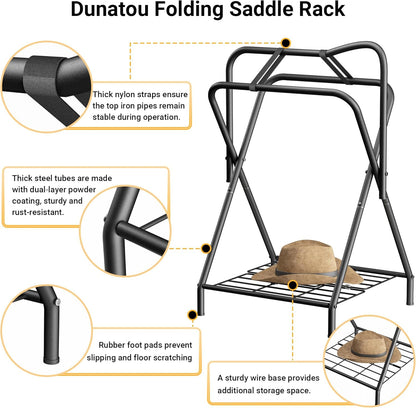 Dunatou Saddle Rack Freestanding Saddle Stand Foldable Horse Saddle Storage Rack Full Size Saddle