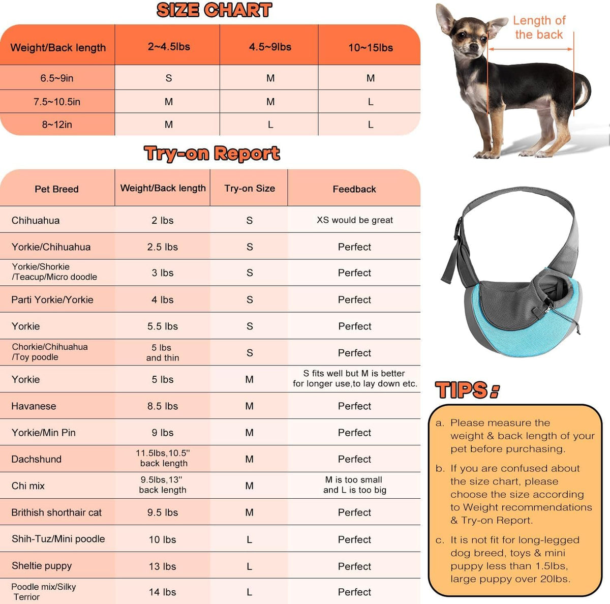 YUDODO Pet Sling Carrier for Small Dogs & Cats – Hands-Free Puppy Carrier with Safety Hook, Large