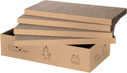 4 Packs in 1 Cat Scratch Pad with Box, Cat Scratcher Cardboard,Reversible,Durable Recyclable