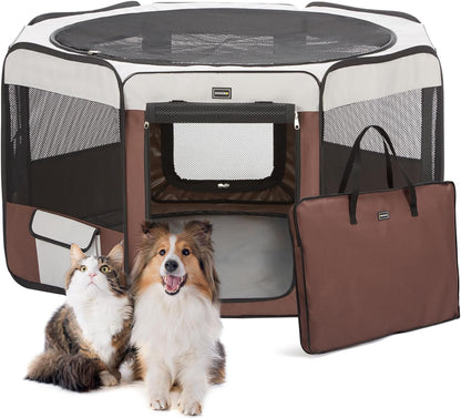 DONORO Dog Playpen 55" Portable Pet Play Pens for Medium Large Dogs, Foldable Exercise Kennel Tent