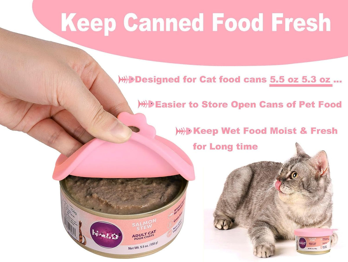 Comtim Cat Food Can Covers Lids for 5.5 oz Cans, 2 Pack Silicone Cat Food Can Lids for 5.5 oz 5.3