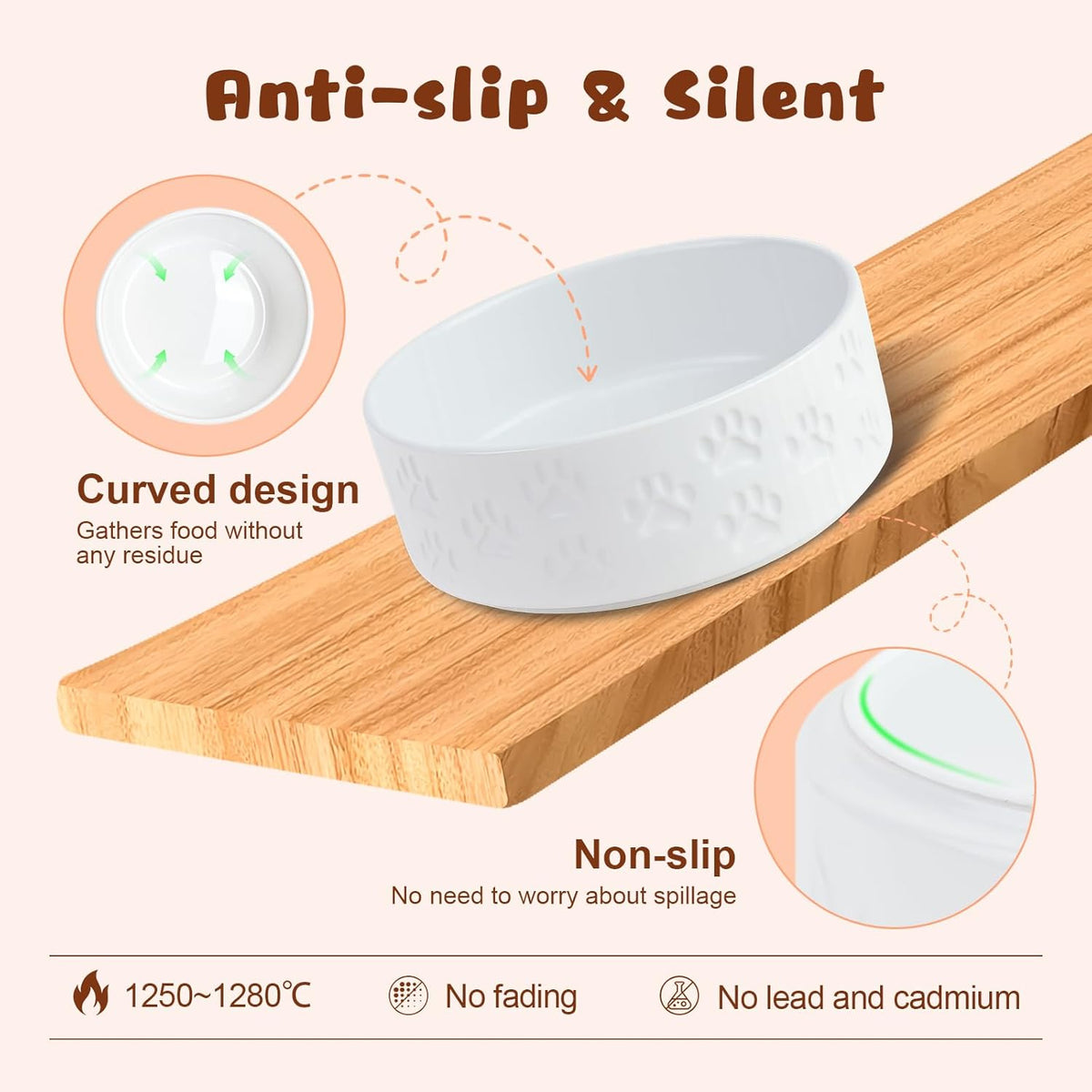 SPUNKYJUNKY Ceramic Elevated Dog Bowl Set with Acacia Wood Stand for Food and Water for Medium Dogs