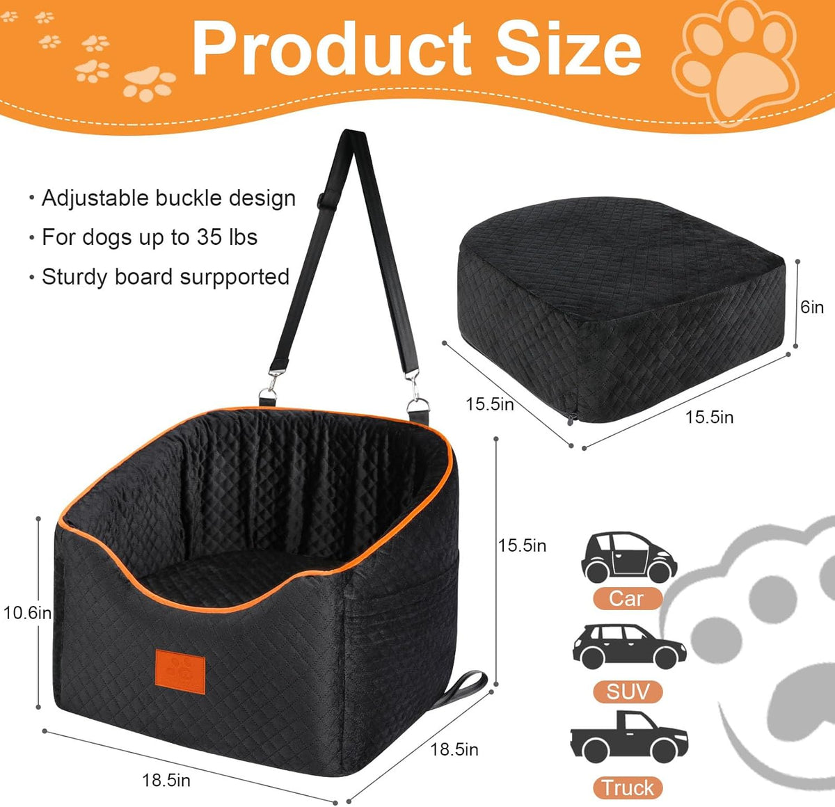Dog Car Seat for Small Dogs, Memory Foam Booster Dog Seat for Dogs up to 35 lbs, Elevated Pet Car