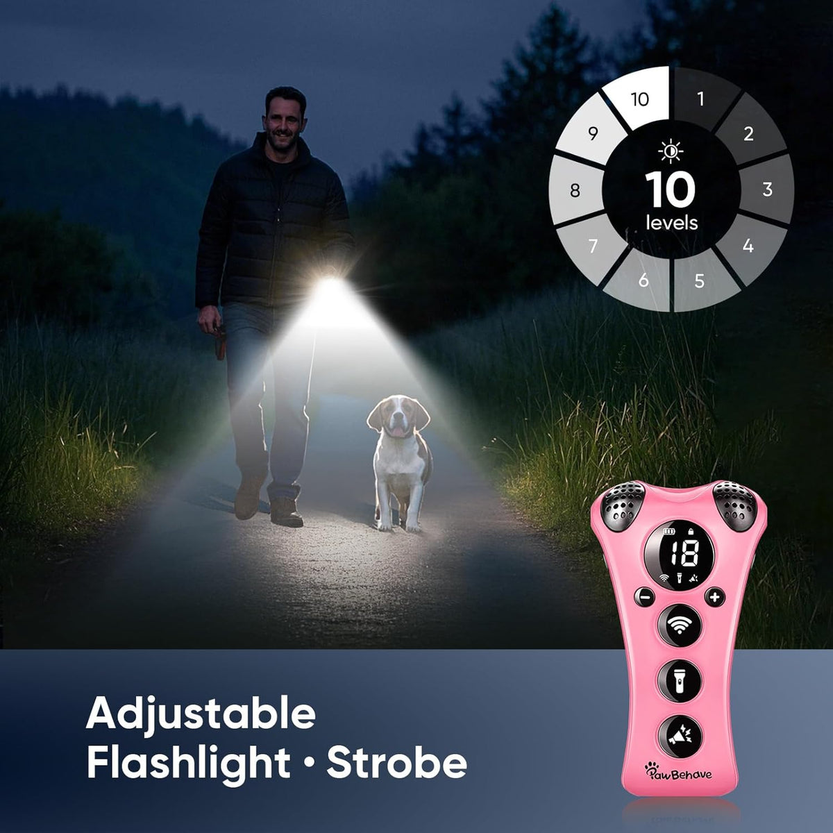 Ultrasonic Dog Bark Deterrent Device –10-Level Adjustable Anti Barking Trainer with Flashlight