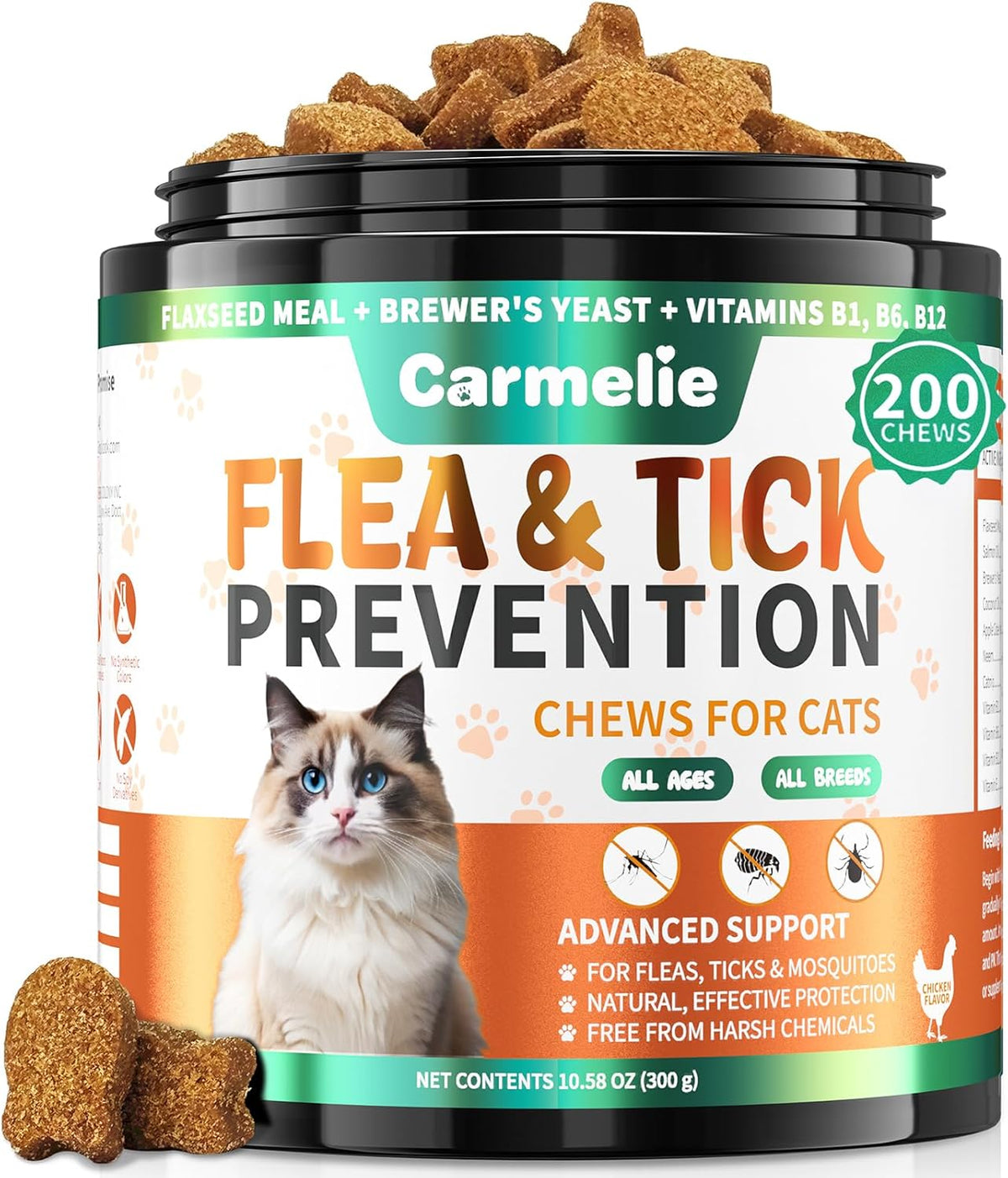 Flea and Tick Treatment for Cats - 200 Chews Flea and Tick Prevention for Cat Chewables - Flea
