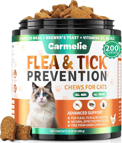 Flea and Tick Treatment for Cats - 200 Chews Flea and Tick Prevention for Cat Chewables - Flea