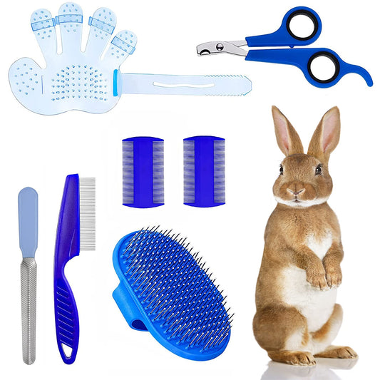 7-Piece Small Pet Grooming Kit with Brush, Nail Clippers, and Adjustable Strap for Rabbits