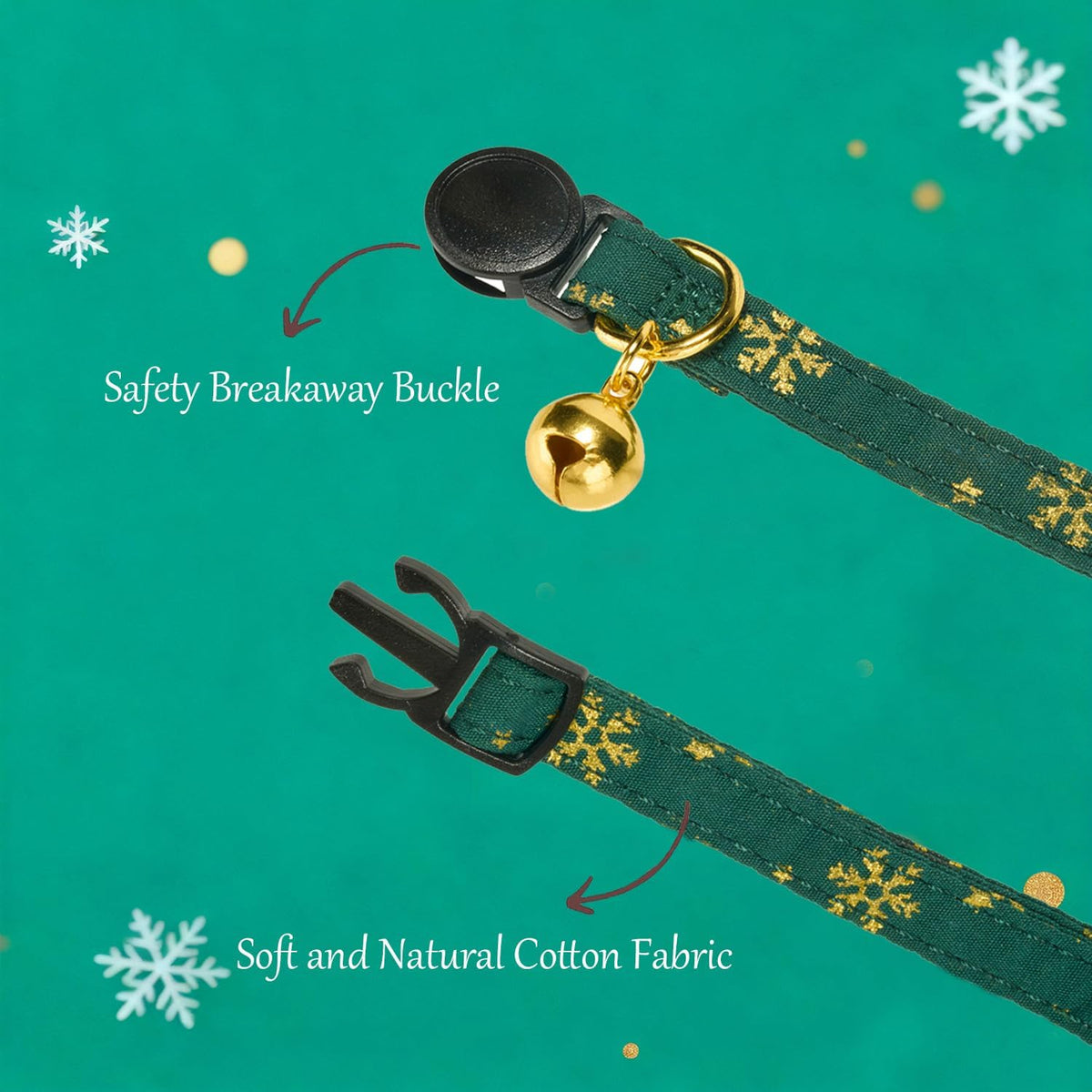 Christmas Cat Collar 2 Pack Cotton Bowtie Cat Collars Glittery Snowflakes Cute Kitten