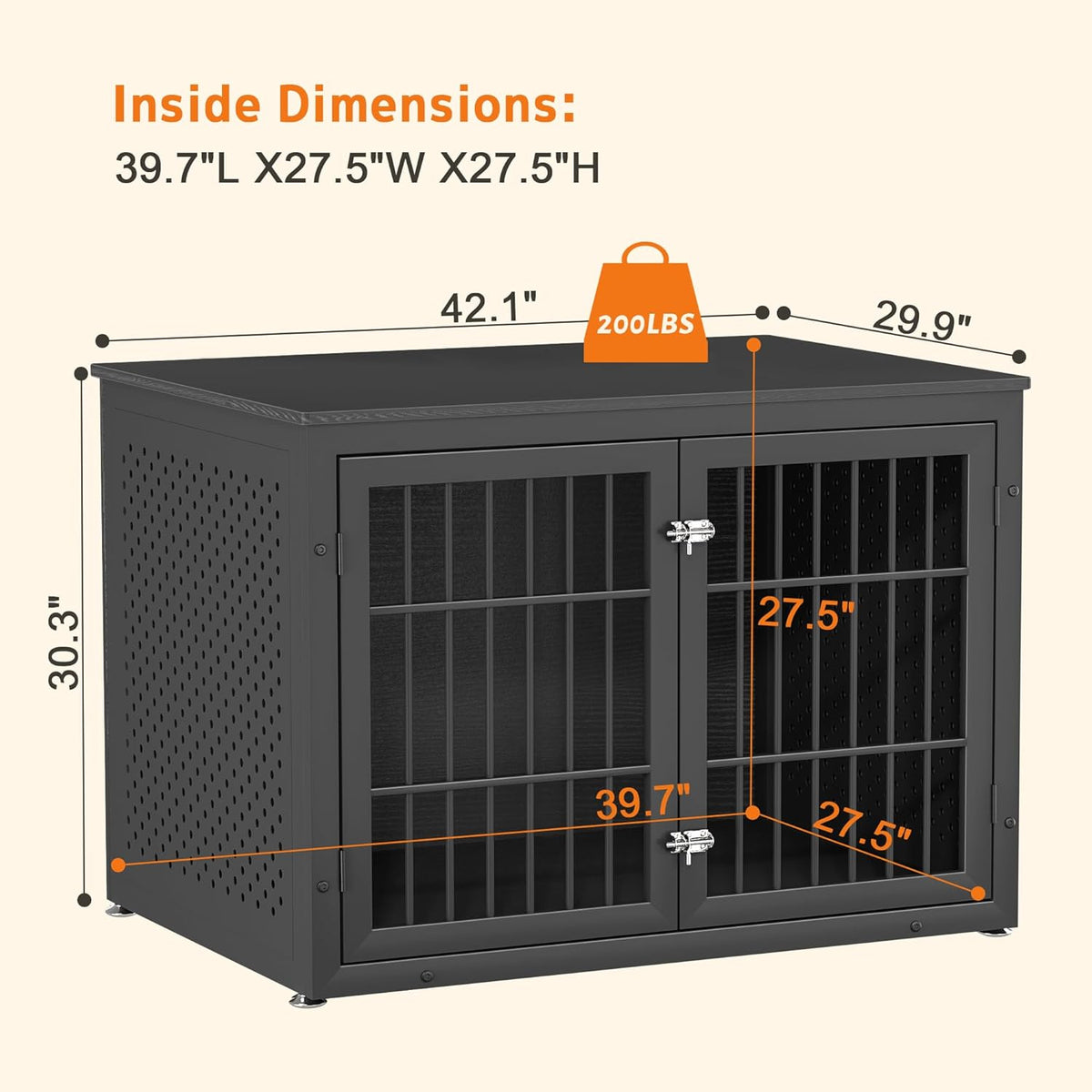 42" Heavy Duty Dog Crate Furniture for Large and Medium Dogs, Enclosed Design Wooden Metal Kennel