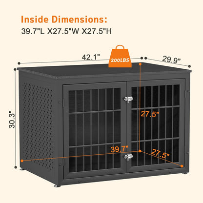 42" Heavy Duty Dog Crate Furniture for Large and Medium Dogs, Enclosed Design Wooden Metal Kennel