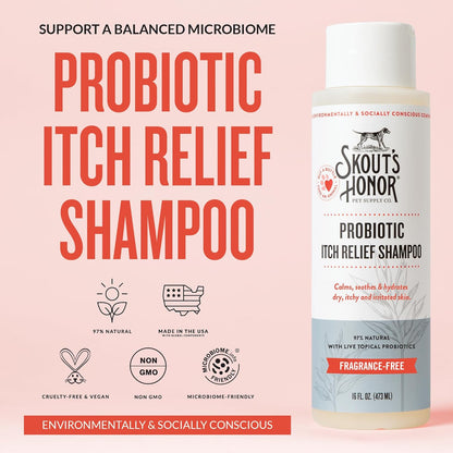 Skout's Honor Probiotic Itch Relief Shampoo for Pets - Non-Medicated, Fragrance-Free, Paraben &