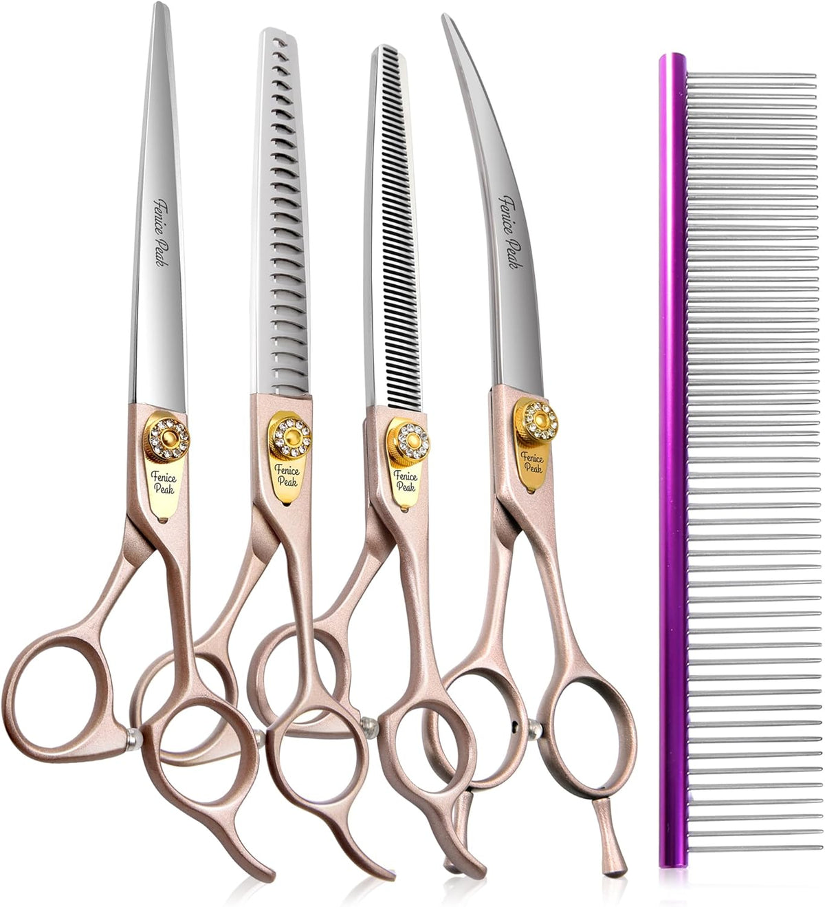 Fenice Peak 7.5‘’ Professional Dog Grooming Scissors Set Rose Gold 440C Stainless Steel Straight