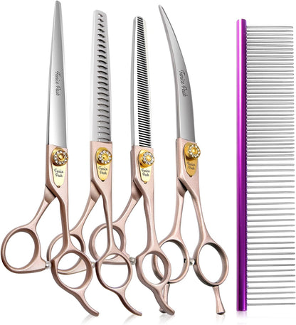 Fenice Peak 7‘’ Professional Dog Grooming Scissors Set Rose Gold 440C Stainless Steel Straight