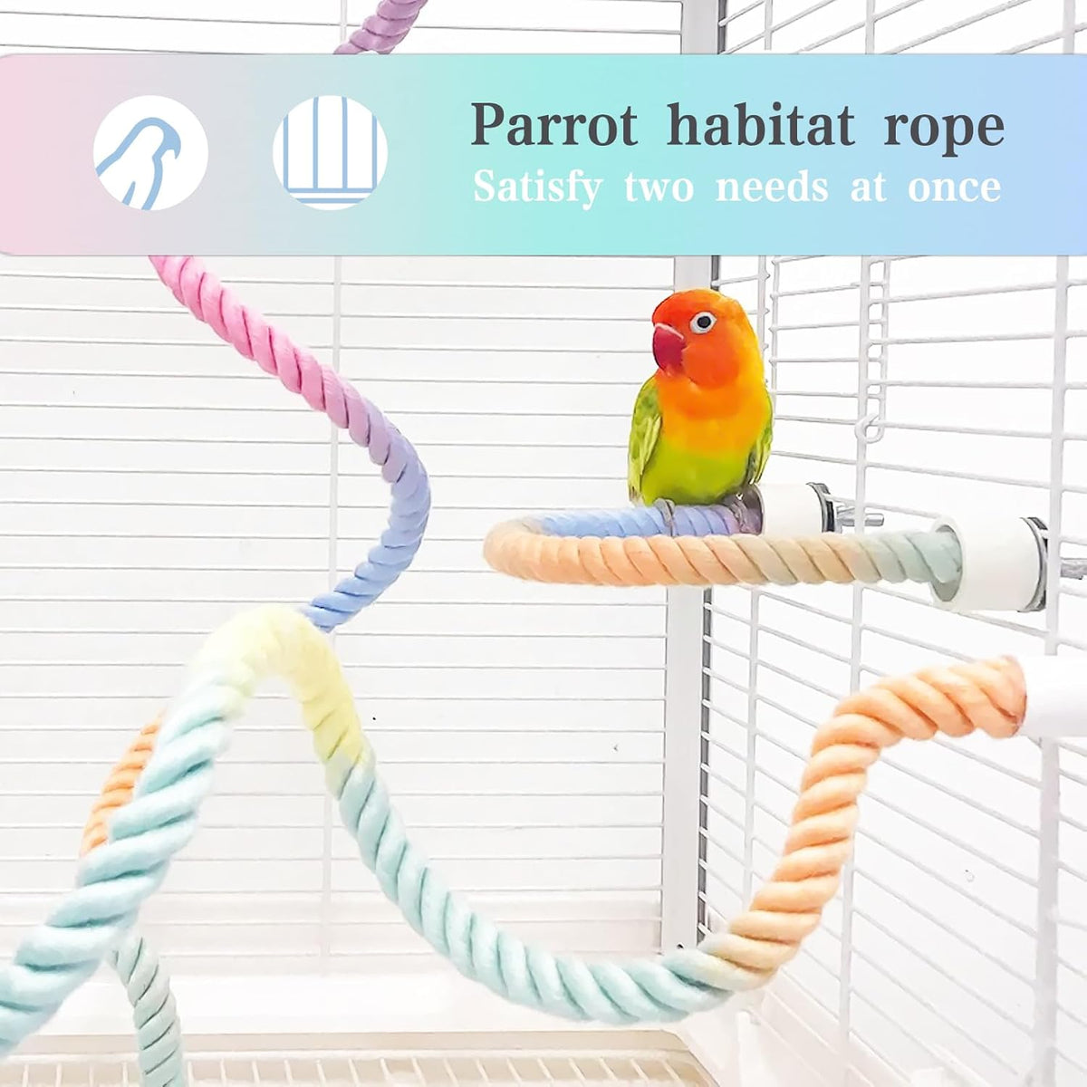 2pcs Gradient Colorful Bird Rope Perch Stand,Bird Cage Climbing Rope Toys Accessories,Bendable