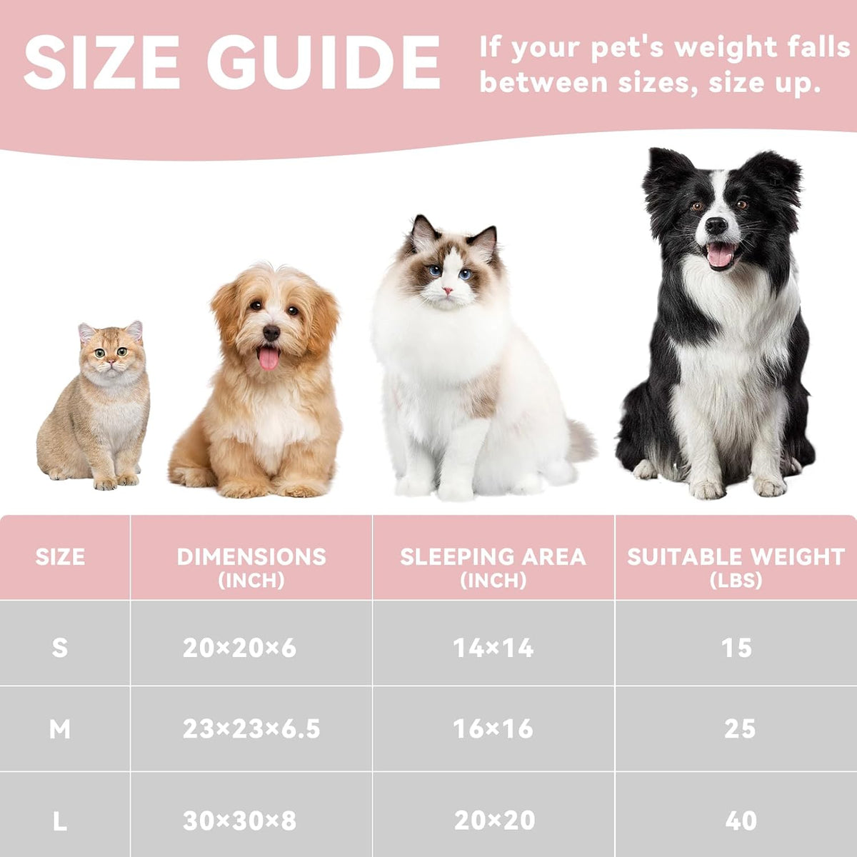 23in Pink Round Cat Dog Bed for Large Medium Small Dogs Cats, Machine Washable Sleeping Sofa