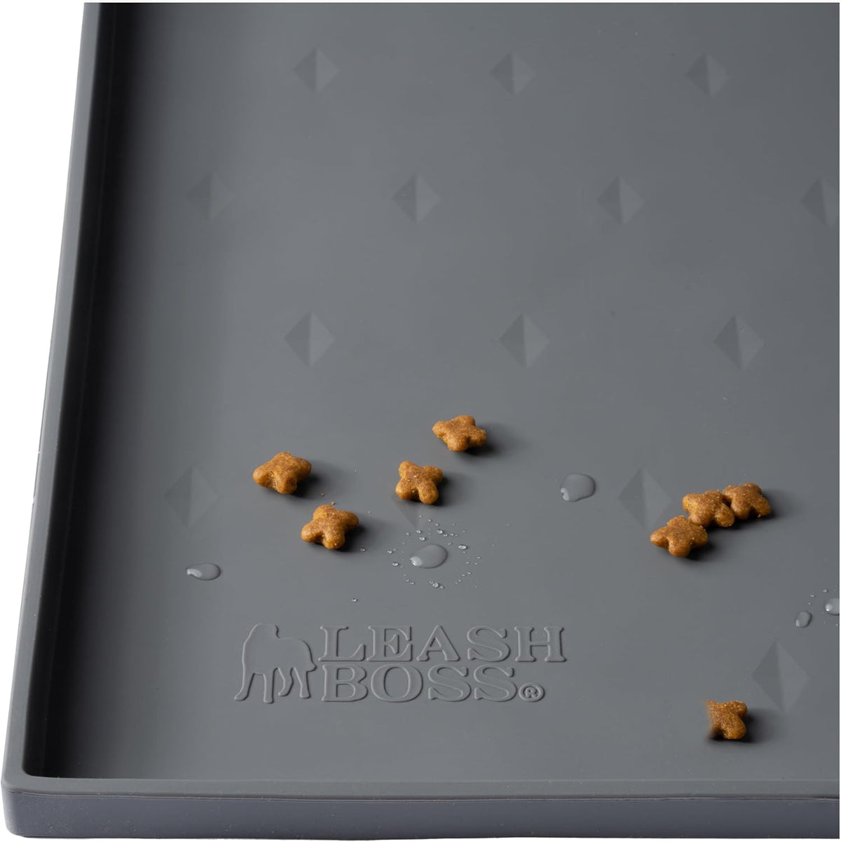 Leash Boss Silicone Pet Feeding Mat with Raised Edge - 20" x 13" Grey - Waterproof Non-Slip Dog