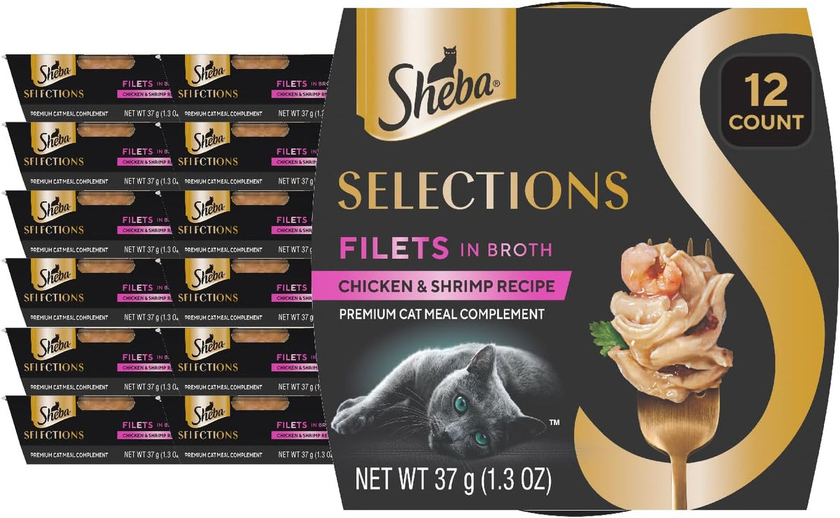 Sheba Selections Filets in Broth Adult Wet Cat Meal Complement Chicken & Shrimp Recipe, 1.3 oz.