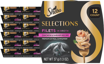 Sheba Selections Filets in Broth Adult Wet Cat Meal Complement Chicken & Shrimp Recipe, 1.3 oz.