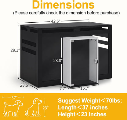 Lovupet Wooden Dog Crate Furniture, Villa Style Dog Kennel for Medium Breed with Glass Door and