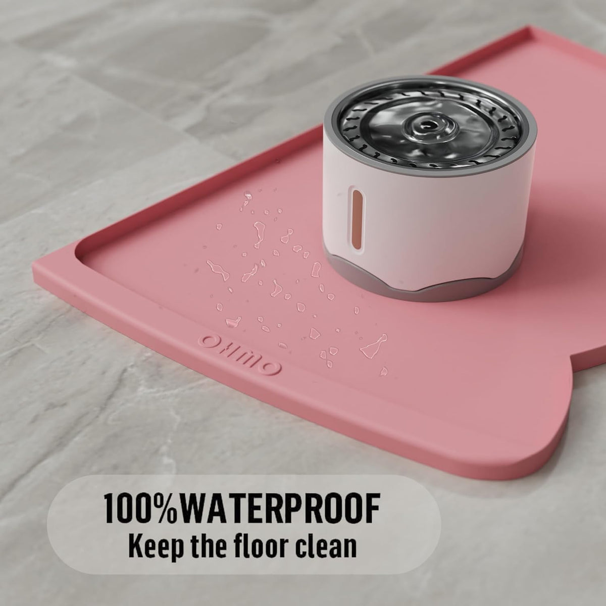 OHMO Dog Food Mat(Pink, 24 * 15'') w/Residue Collection Pocket Silicone Pet Feeding Mat for Floor