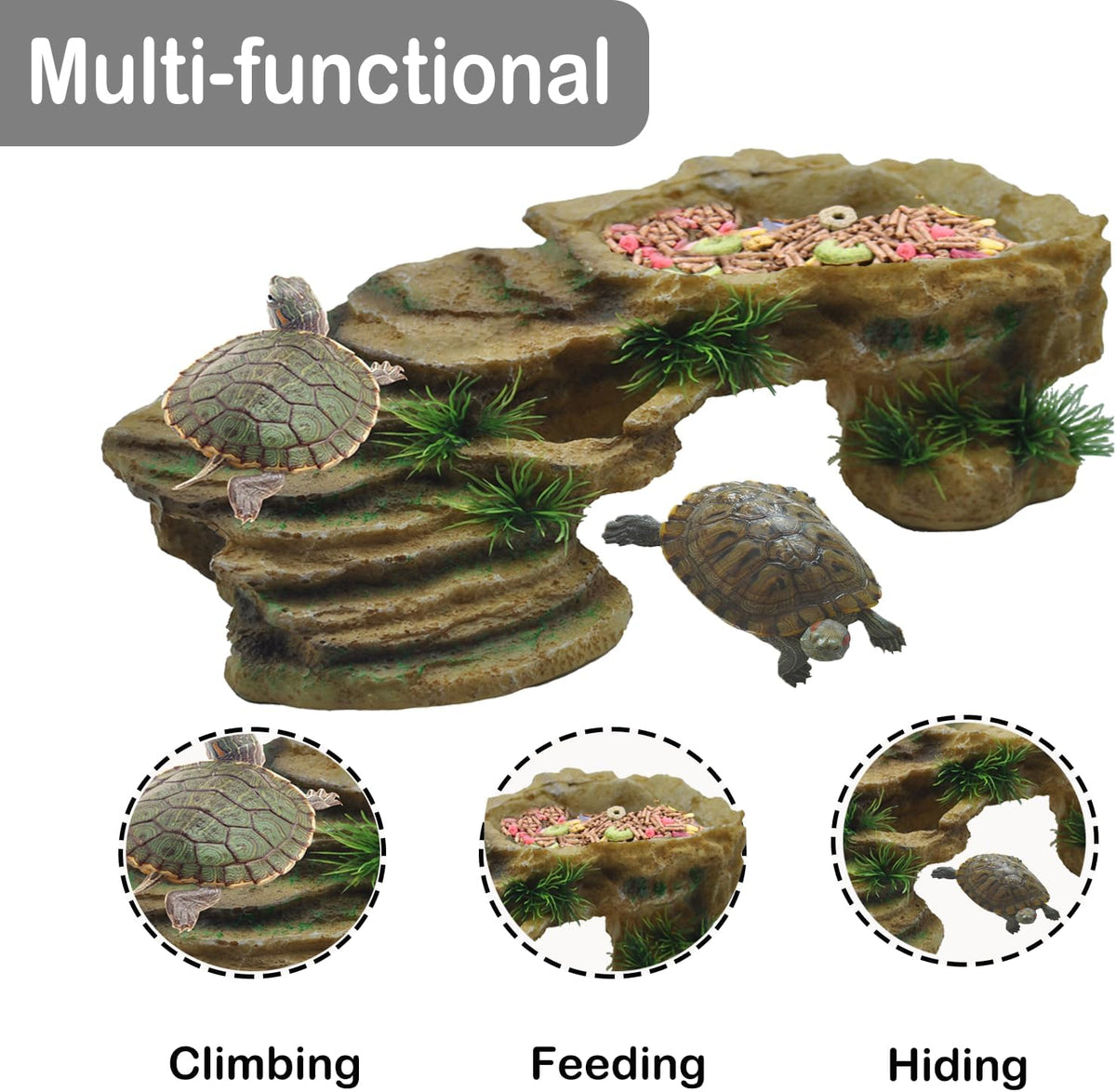 kathson Turtle Basking Platform,Tortoise Resin Climbing Rock Rectangular Resting Terrace Tank