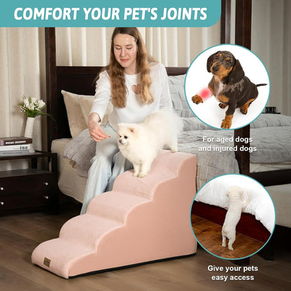 Dog Stairs for High Bed 22.6" H, Small Dog Step for Puppy, Older or Cat, Curved Ramp for Car