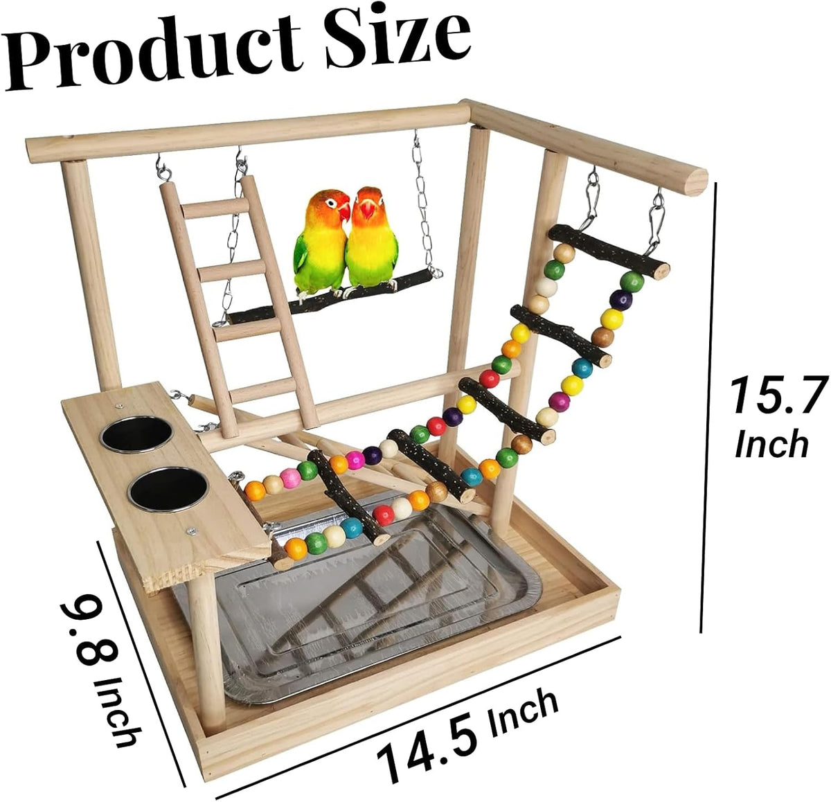 Hamiledyi Parrots Playground Bird Play Gym Wood Perch Stand Colours Climb Ladders Swing Chewing