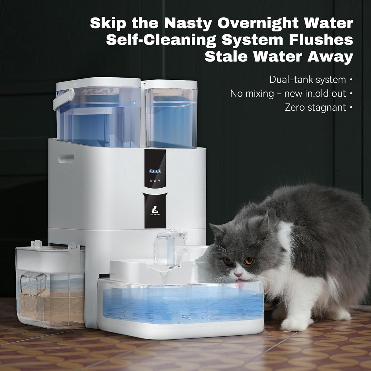 Daily Fresh Cat Water Fountain 10L/338oz Self Filling and Cleaning, Pet Water Dispenser with Filter
