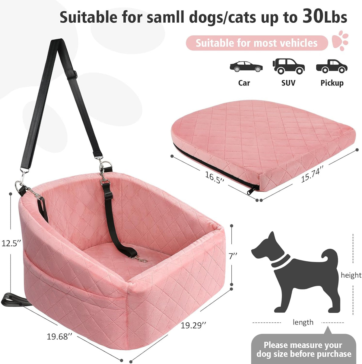 Dog Car Seat for Small Medium Dogs,Detachable Washable Dog Booster Seat Under 30lbs, Pet Car Seats