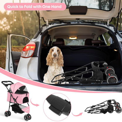 Pet Stroller,Dog Stroller for Small Medium Dogs Cats,3 Wheels,Foldable,with Breathable Mesh