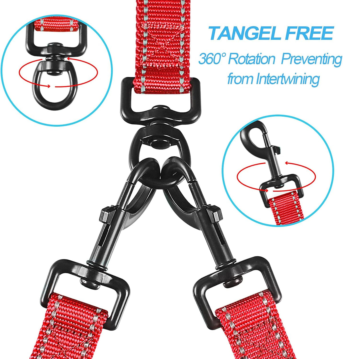 PetBonus Double Dog Leash, No Tangle Dual Leash, Reflective Walking Training Lead, 4 Comfortable