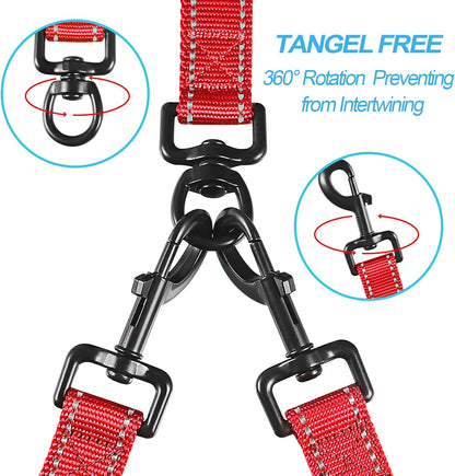PetBonus Double Dog Leash, No Tangle Dual Leash, Reflective Walking Training Lead, 4 Comfortable