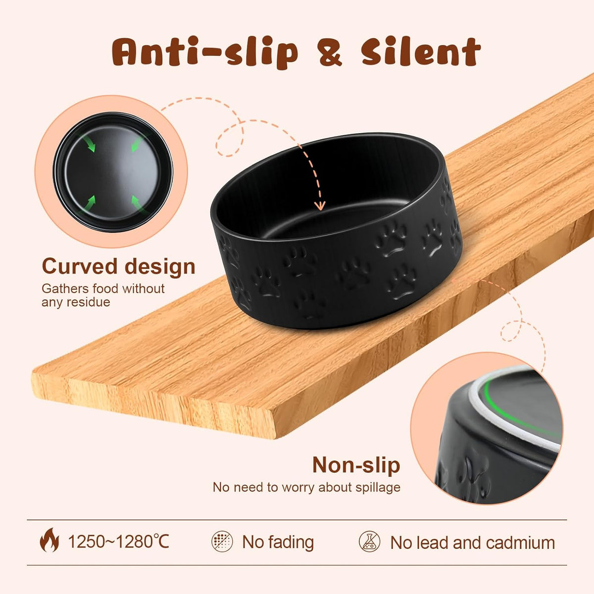SPUNKYJUNKY Ceramic Elevated Dog Bowl Set with Acacia Wood Stand for Food and Water for Cats and