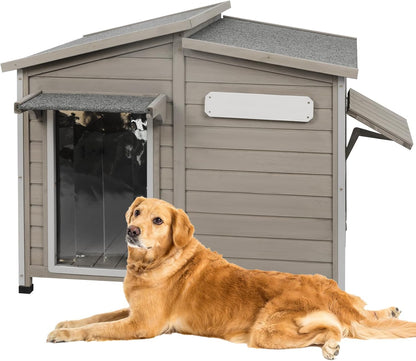 43" L Outdoor Extra Large Dog House with Removable Floor, Raised Feet, Anti-Chewing Iron Frame
