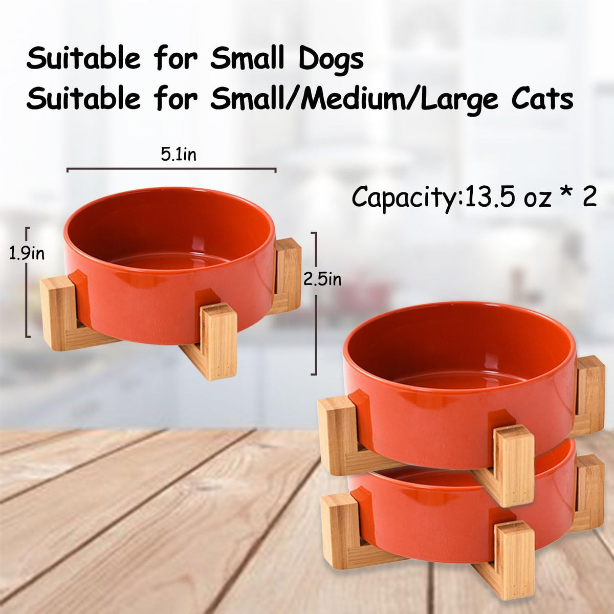 Petygooing Ceramic Dog Bowl Set with Stand,Small Dog Bowls,Cat Dog Food and Water Bowl,Anti -Slip