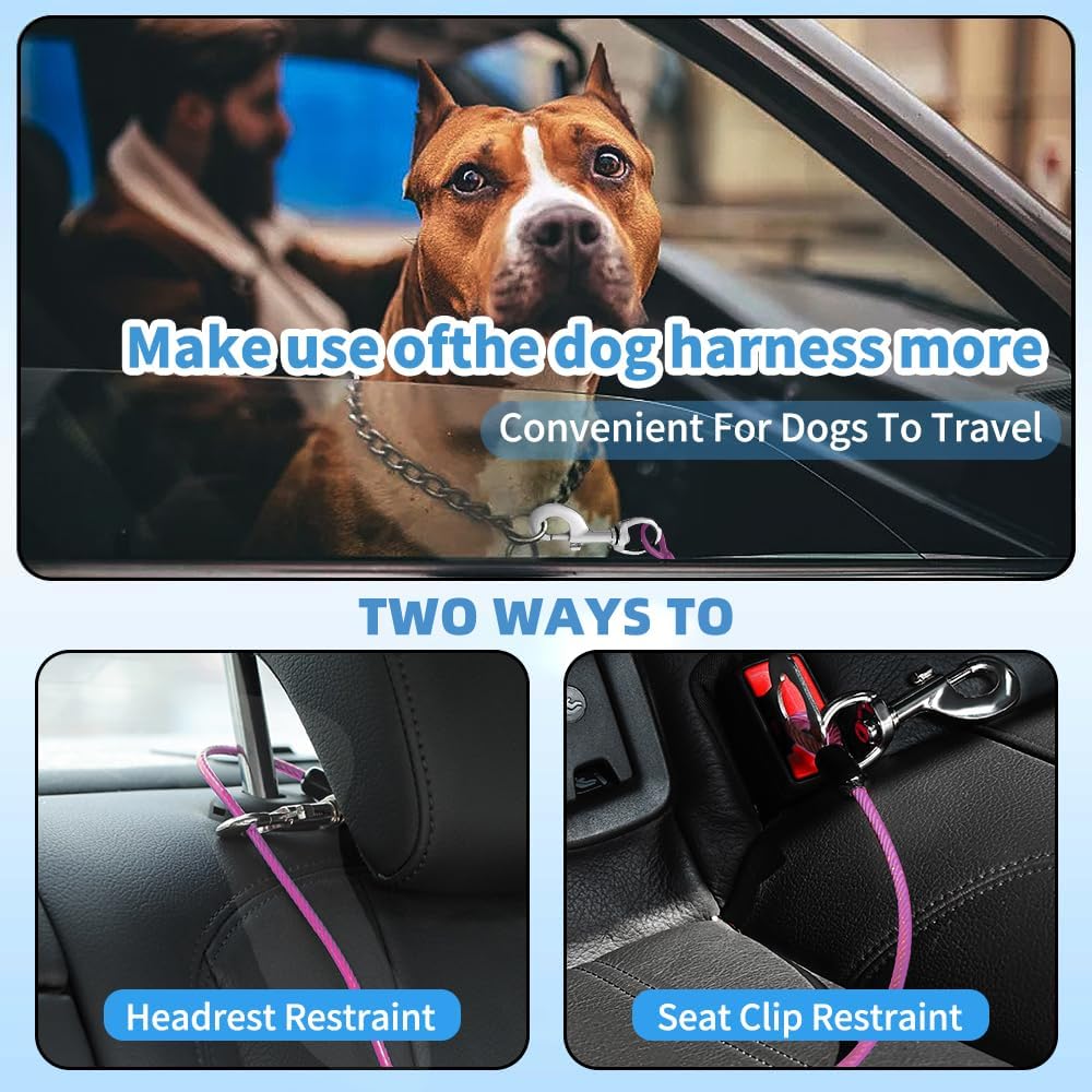 Dog Seat Belt Harness for Car,Dog Seatbelt of Coated Wire Leash Safety Restraint,No Chew Tether