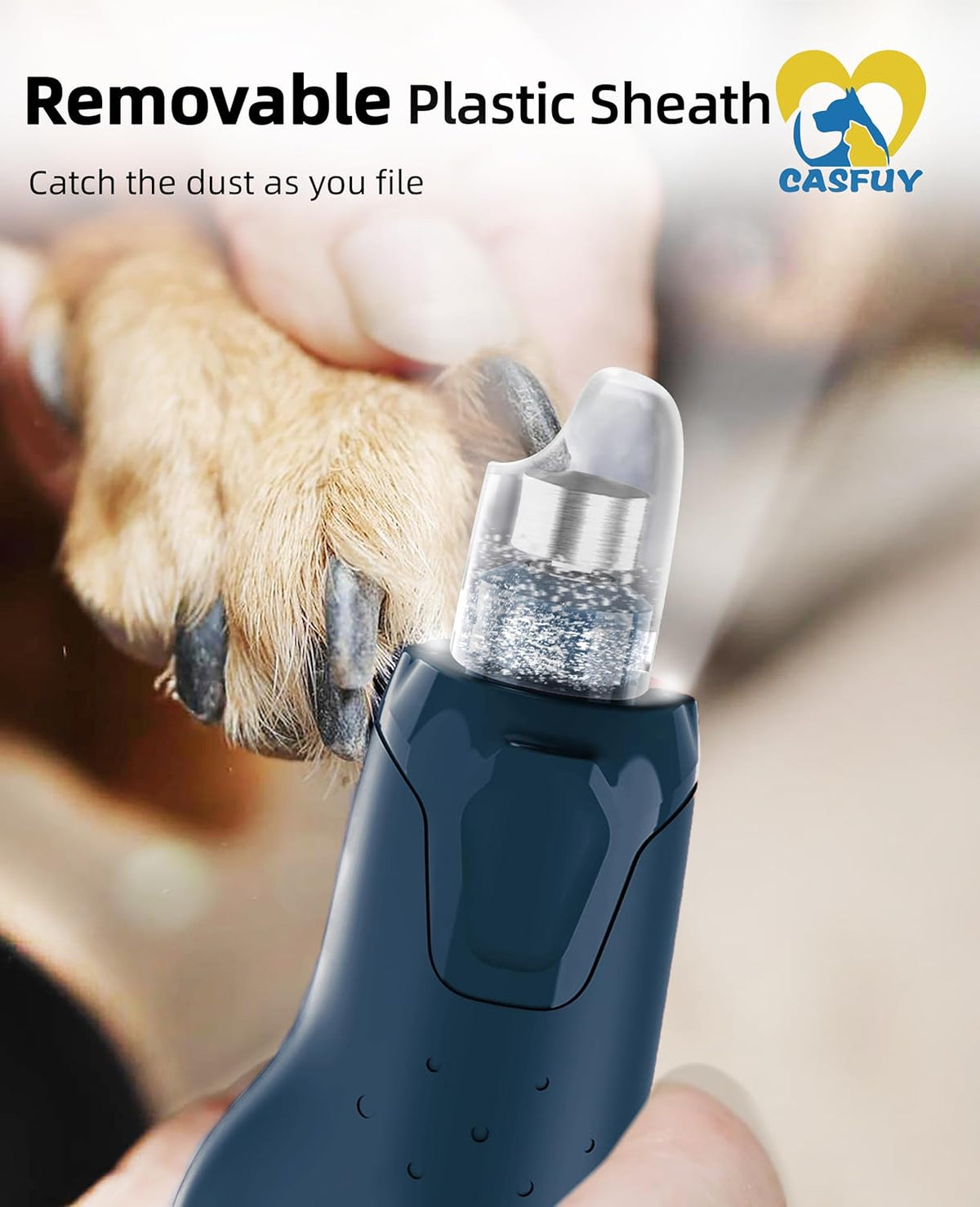 Casfuy Dog Nail Grinder Quiet - (45db) 6-Speed Pet Nail Grinder with 2 LED Lights for Large Medium