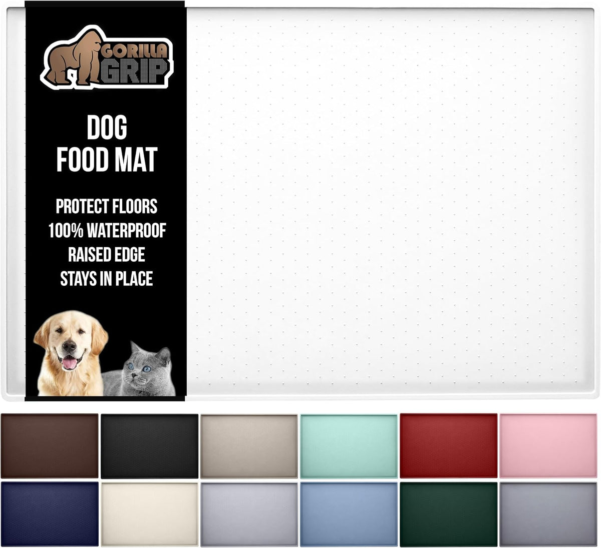GORILLA GRIP 100% Waterproof Raised Edge BPA Free Silicone Pet Feeding Mat, Dog Cat Food Mats